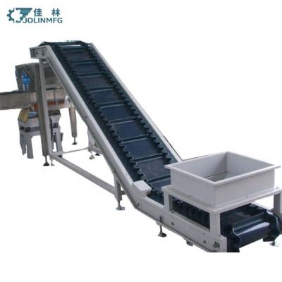 China JOLINMFG Food Grade Stainless Steel Conveyor Vertical Inclined Vibration Feeding Chain Plate Conveyor With Hopper Tilting Conveyor for sale