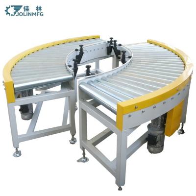 China JOLINMFG Fire Resistant Non Operate Carbon Steel 45 Degree 90 Degree Curved Turning Conveyor 180 Per Degree Roller Conveyor for sale