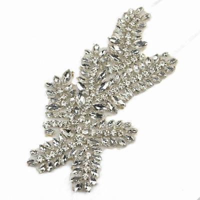 China Flatback Dress Wedding Bling Embroidery Beaded Bodice 3d Crystal Rhinestone Applique Patches WRA-1037 for sale