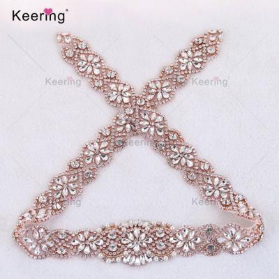 China Hot Selling WRA-913 Amazone Flatback Trim Sash Crystal Applique Rhinestone Pearl Patches Bridal Bridal For Birthday Dress Or Wedding Sash for sale