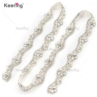 China Handmade Amazon Rhinestone 2021 Flatback Top Wedding Trims Crystal Bridal Belt And Sashes Applique For Bridesmaid Dress WRA-1776 for sale