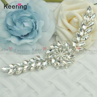 China Flatback Beaded Rhinestone Transfer Applique Weeding Dress Sash For Bridal Crystal Embellishment WRE-301 for sale