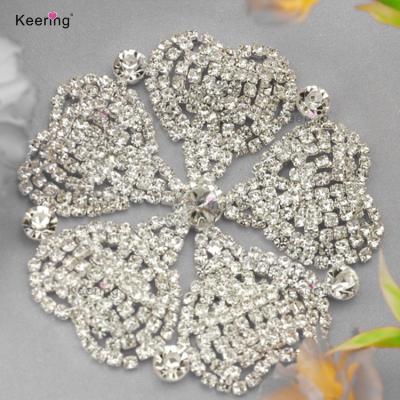 China Newest Flatback Design Petals Rhinestone and Bead Heart Shaped Embellishment for DIY Dress Headwear WRE-241 for sale