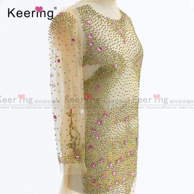 China Newest Handmade Crystal Beaded Beaded Crystal Fabric Long Evening Dress Blend Dress Tulle Dress WDP-250 for sale