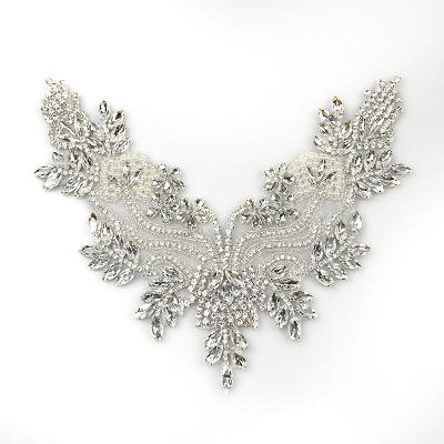 China Flatback Blingbling 3D Gold Rhinestone Applique Crystal Neckline for WRA-1024 for sale