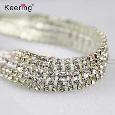 China beautiful 3D metal chained Crystal Beaded Hotfix Rhinestone Trim silver for dresses WRPB-149 for sale