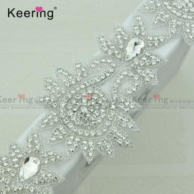 China Flatback Rhinestone Trim With Diamond Applique With Glue On Back On Wedding Dress WRA-961 for sale