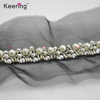 China Viable Wholesale Pearl and Rhinestone Lace Trim WTP-1159 for sale