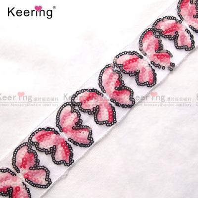 China Viable Pink Butterfly Sequins Lace Up Sequin Band Sequins Trimming For Headband WTP-828 for sale