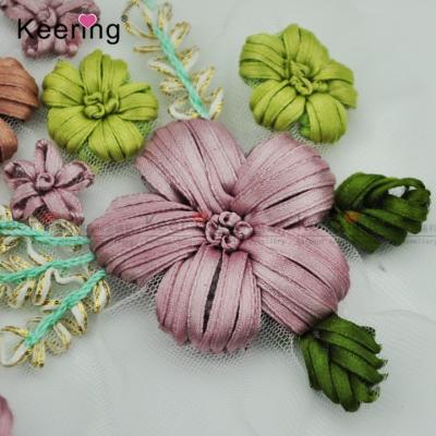 China Beautiful Keering New Arrival Fashion Hand Work Flower Design Ribbon Embroidery WPHA-047 for sale