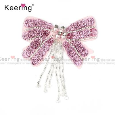 China lovely 3D dragonfly sequin patch with beaded fringe rhinestone chain decoration for clothes WPHB-896 for sale