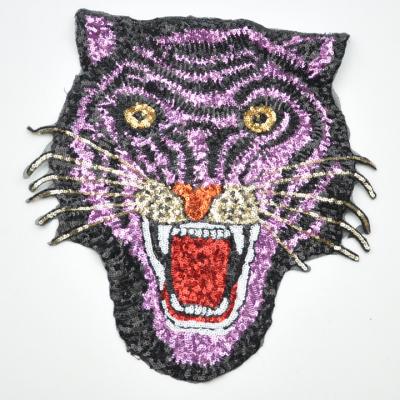 China Viable Tiger Pattern Handmade Embroidery Sequin Patch WEFB-525 for sale