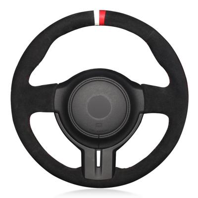 China Sports Car Steering Wheel Cover Hand-stitched Black Genuine Leather Suede for sale