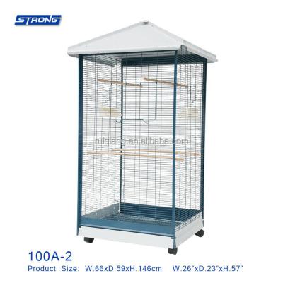 China Sustainable Economic Large Metal Roof Bird Cage Aviary Wooden Perches With 100A-2 Wheels for sale