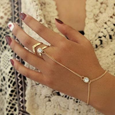 China BOHEMIA Fashion Boho Tassel Crystal Bracelet Ring Hand Harness Chain Chain for Women for sale