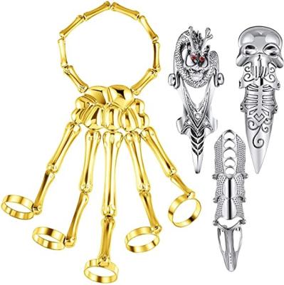 China 2021 Full Finger Skull Hand Bracelet Halloween Jewelry Dragon Nail Ring Punk Masquerade Full Finger Knuckle Environmentally Friendly Bracelet For Men for sale