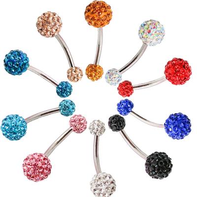 China Mixed Ring Crystal Ball Double Ball Belly Bender Belly Navel Navel Ring Navel Piercing Stainless Steel Colors Stainless Steel Belly Button Ring for sale