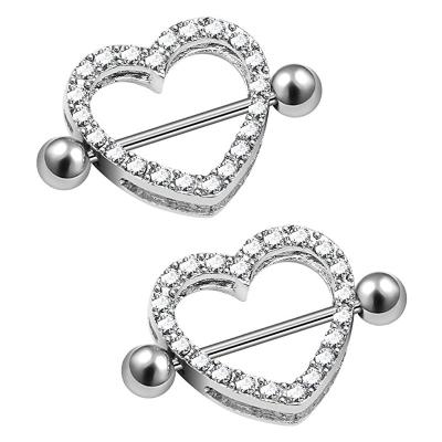 China CLASSIC CZ Barbell Rhinestone Tougue Nipple Studs Body Dazzling Heart Stainless Steel Nipple Piercing Rings for sale