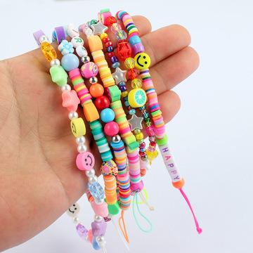 China Lanyard Key Chain Cute Resin Smiley Face Cell Phone Bead Cell Phone Chain Durable Wholesale Plastic Acrylic Beaded Mobile Phone Accessories for sale