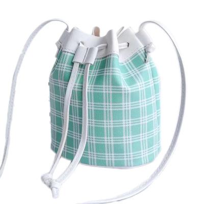 China New 2022 Summer Fashion Stylish Plaid Printing Lady Bag PU Leather Shoulder Women Mini Bucket Handbags Pattern Girl's Small Bucket Bag for sale