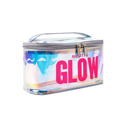 China Wholesale transparent and obvious promotional waterproof holographic transparent pillow shape zipper design tpu travel cosmetic bag for sale