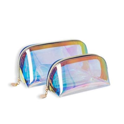 China Large Capacity Tpu Laser Toiletry Bag Zipper New Fashion Transparent And Obvious Multifunctional Design Portable Iridescent Travel Sewing Cosmetic Bag for sale