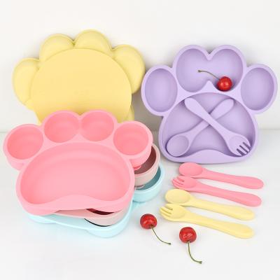 China Sustainable BPA Free Eco Bear Paw Silicone Dinner Dish Unique Set for Kids Kitchen Divided Dinner Dishes for sale