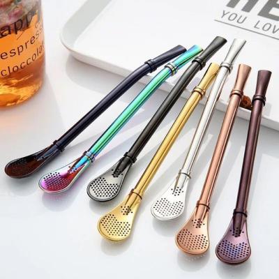 China High Quality Viable 304 Stainless Steel Straw Spoon Metal Drinking Straws for Beverage Coffee Filter Tea Straws for sale