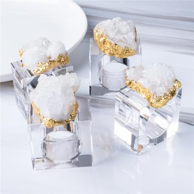 China Viable Cavity Crystal Agate Cluster Napkin Rings Gold Wedding Ring Holder Table Decoration for sale