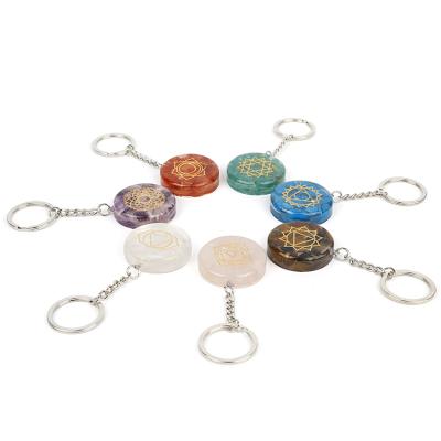 China Engravable Metal Round Keychain Key Chain Accessories Natural Stone Resin Key Rings Key Holder Chain for sale