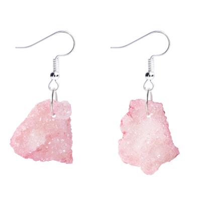 China FASHIONABLE Natural Pink Agate Gemstone Crystal Drop Earrings Druzy Irregular Yase Geode Engagement/Wedding Earrings Jewelry for sale