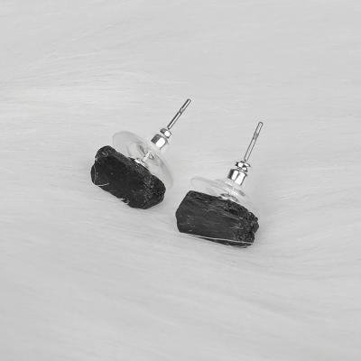 China Vintage Silver Plated Black Aphrizite Jet Stone Korean Earring Statement Studded Earrings Women for sale