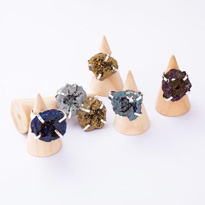 China Yase CLASSIC Natural Agates Bands Rhinestone Ring Rough Geode Rings Adjustable Druzy Gemstone Quartz Rings For Women Wedding Accessory for sale