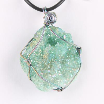 China FASHIONABLE green agate quartz Yase pendant natural druzy crystal rope/semi-precious stone jewelry wholesale leather chain necklace for sale