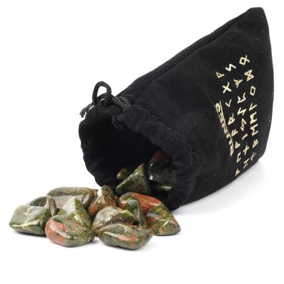 China Bag Package of Europe Unakite Printed Unique Irregular Rune Stones Stone Sets with Instructions Rune Set for sale