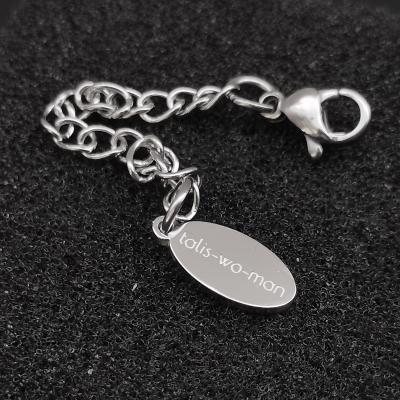 China TRENDY stainless steel silver color plating customized made metal logo engraved jewelry charm pendant tag with hook and chain for sale