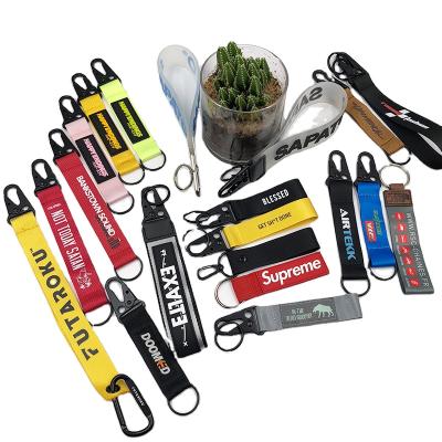 China Polyester Custom Lanyard Carabiner Short Wrist Strap Nylon Key Chain for sale