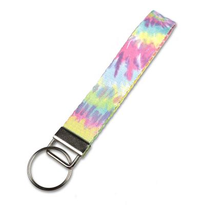 China Custom Promotional Gift Lanyard Short Patch Carabiner Lanyard Short Lanyard with Black Metal Buckle Woven Patch for sale