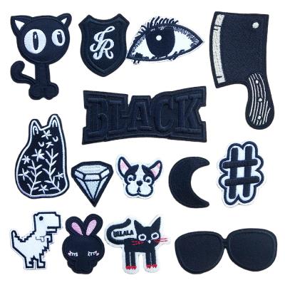 China Fashion Embroidery Woven Patches For Clothes Jacket Jeans Appliques Stickers Apparel Badges Iron On Patch Black White Animal Letter for sale