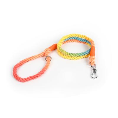 China Personalized High Quality Colorful Multicolor Cotton Dog Leash Belt Durable Round Rope Trunk Strap and Harness Pet Leash Set for sale