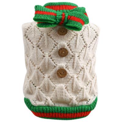 China Warm Wooden Dog Clothes Cat Bowknot Buckle Autumn Winter Sustainable Pet Sweater Hollow Knit Dog Sweater for sale