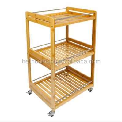 China Sustainable 3-Tier Kitchen Serving Cart Bamboo Food Cart With Wheels for sale