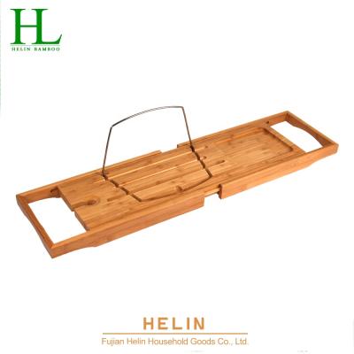 China Sustainable Wholesale Bamboo Tub Caddy Tub Stand With Ipad Holder for sale