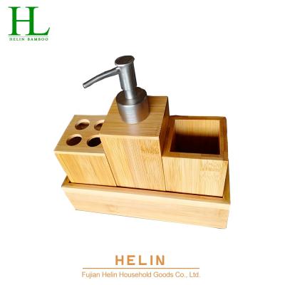 China Sustainable Basics Bamboo Bathroom Accessories Sets / Wooden Bathroom Set Bathroom Organizers BSCI for sale