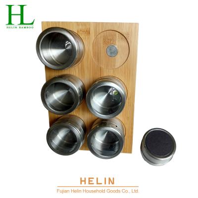 China Sustainable Magnetic Kitchen Storage Containers Spice Jars With Bamboo Rack for sale