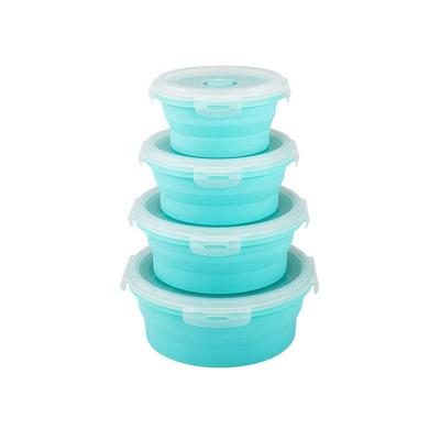 China Eco Friendly Sustainable Collapsible Silicone Food Storage Kids Bento Box With Lid Plastic Lunch Box Set For Kids for sale