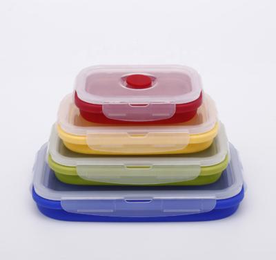 China Viable Customize Collapsible 600ml Collapsible Storage Box Bento Silicone Folding Lunch Box With Cutlery for sale