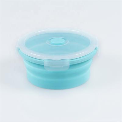 China Sustainable Microwave Oven Safe Set of 4 Collapsible Round Silicone Lunch Box Collapsible Food Storage Containers Roll for sale