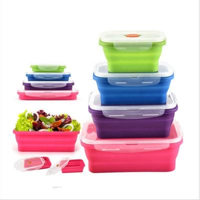 China Sustainable Collapsible Silicone Lunch Box Camping Silicon Lunch Box With Spoon Silicone Lunch Box Leak Proof for sale