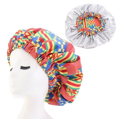 China 2020 Hot Selling Soft Smooth Feeling Africa Printing Double Platform Satin Size Custom Hood More Sleep Hat for sale